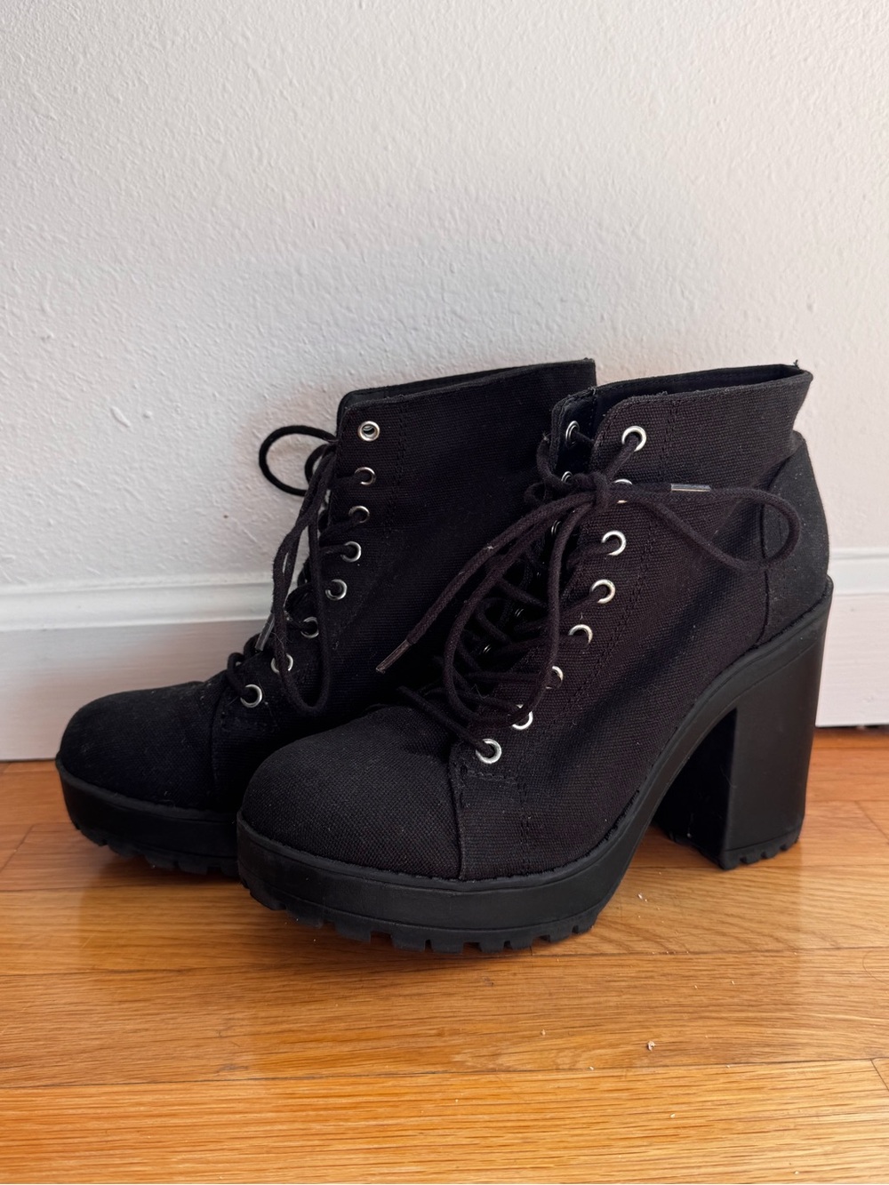 Divided Black Lace-Up Platform Ankle Boots